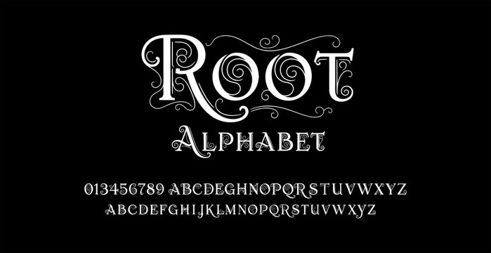 Elegant vintage Root Alphabet Display Typography