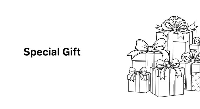 A stack of hand drawn gift boxes with bows.