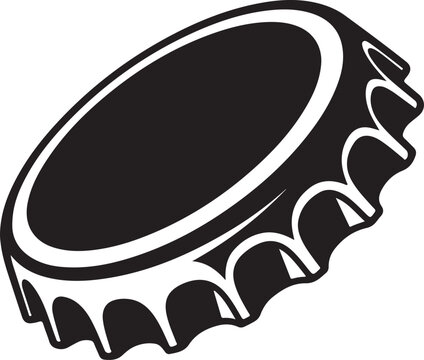 Black silhouette of a bottle cap with a white outline, isolated on a white background, representing drinks and beverages.