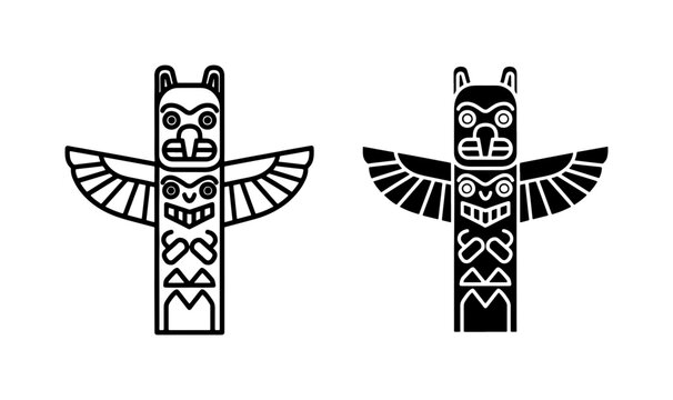 Native American Totem Pole Vector Icon Set