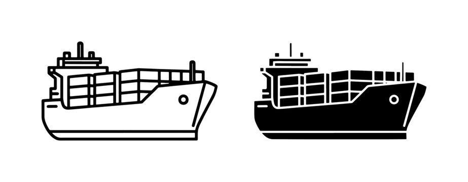 Cargo Container Ship Icon Set for Global Logistics