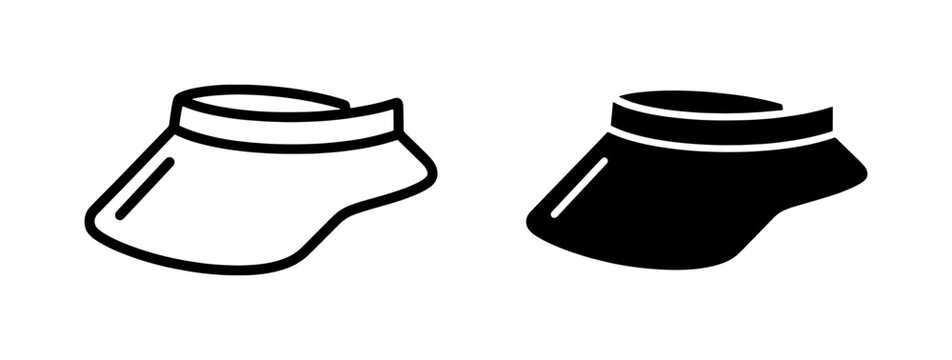 Sun visor hat icon set in outline and glyph style