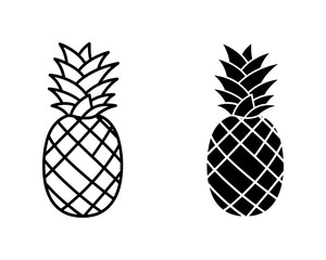 Pineapple fruit icon set with black outline and solid silhouette © Kamrul