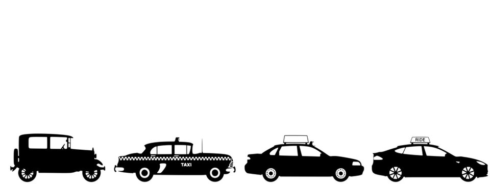 Taxi car evolution silhouettes isolated on white background