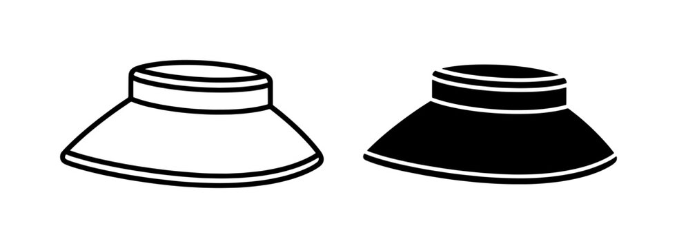 Sun Visor Hat Icon Set in Outline and Solid Style