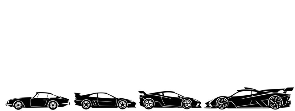 Hypercar evolution silhouettes isolated on white