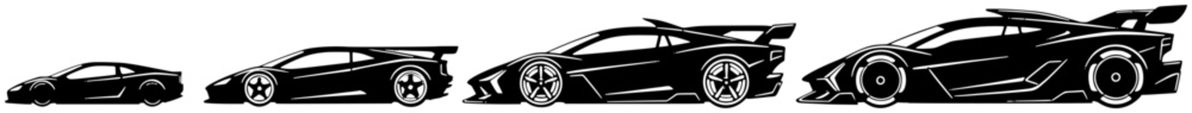 Car safety evolution silhouettes isolated