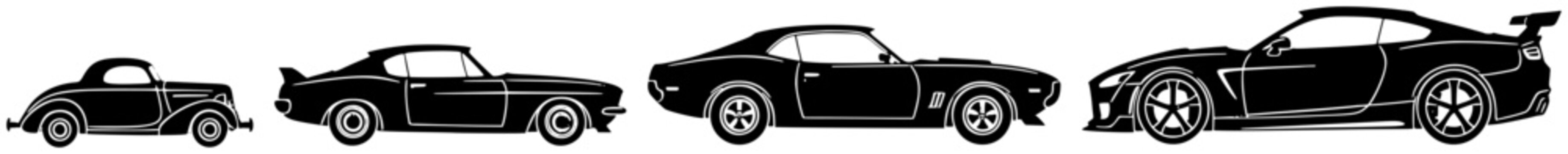 Coupe car evolution silhouettes isolated