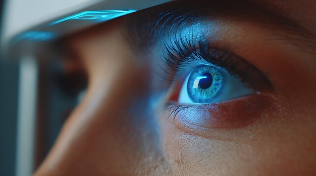 autorefractor scan moment, blue light reflection, modern device