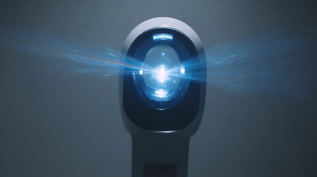 autorefractor scan moment, blue light reflection, modern device