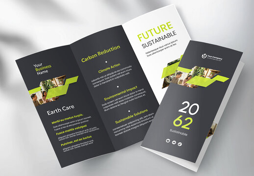 Modern Eco-Friendly Sustainability Corporate Business Tri-fold Brochure Template with Geometric Design