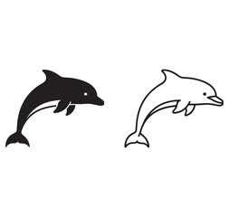 Naklejka premium dolphin icons in black and white side by side swimming