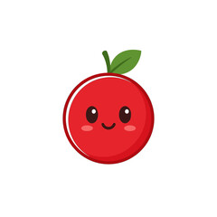 Obraz premium A cute cartoon cherry with a smiling face and green leaf on top