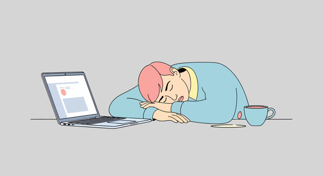 Woman Sleeping on Laptop.
