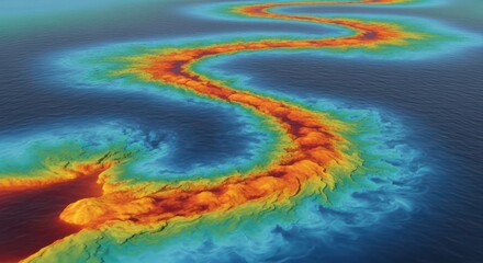 Naklejka premium Topographic ocean floor map with colorful underwater ridges, bathymetric sea depth visualization, vibrant seabed terrain and marine geography