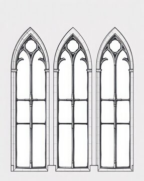 Pencil sketch of triple Gothic church windows with tracery and figural glass