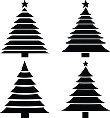 Fototapeta premium Black silhouette christmas trees with stars on white background black silhouettes holiday tree silhouettes