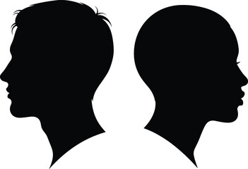 Human head profile silhouettes set showing male and female side views, identity concept isolated on white background © Jahanara