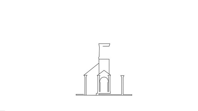Church building exterior continuous line animation, religion and architecture concept.
