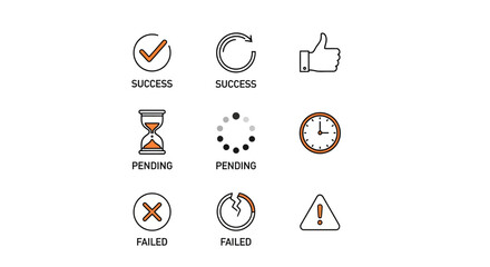 Success pending and failed status icons set with checkmark and cross © Lumora Studio 