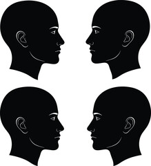 Human head profile silhouettes collection showing male and female faces, side views, identity concept isolated on white background © Jahanara