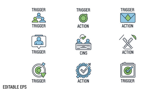 Trigger icons set representing psychological stimuli and process activation