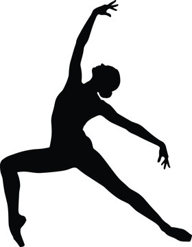 Female dancer silhouette performing expressive contemporary ballet pose, artistic movement, grace and flexibility concept isolated on white background
