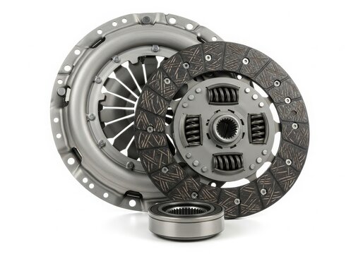 Close-up view of a clutch assembly with pressure plate and friction disc.