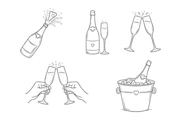 Collection of Champagne Bottle and Glasses Illustrations. © Kasasagi