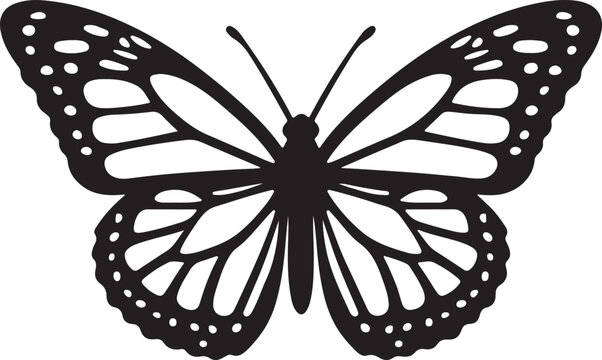 Black and white monarch butterfly silhouette illustration with intricate wing patterns isolated on white Vector