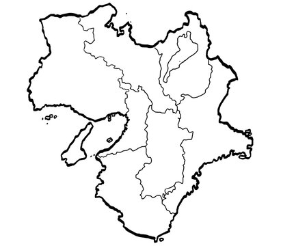 近畿地図 筆タッチ 県区分 和風 西日本 / A brushstroke map of Kinki 2