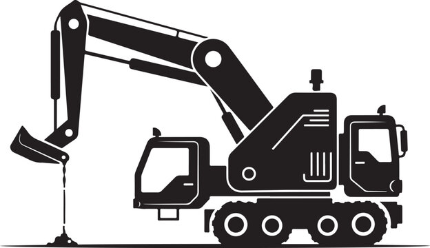 Black excavator, construction vehicle, heavy equipment, industrial machine, silhouette icon