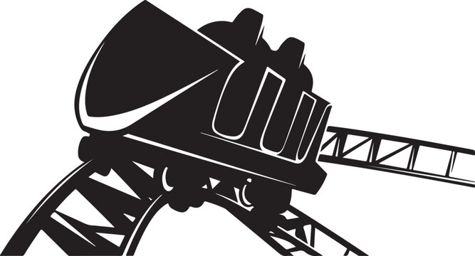 Black, vector rollercoaster icon, amusement park ride, black silhouette, white background