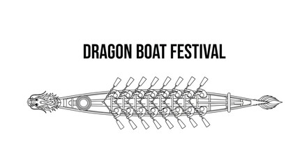 Dragon Boat Festival traditional racing boat outline illustration. © Puput_Kinasih