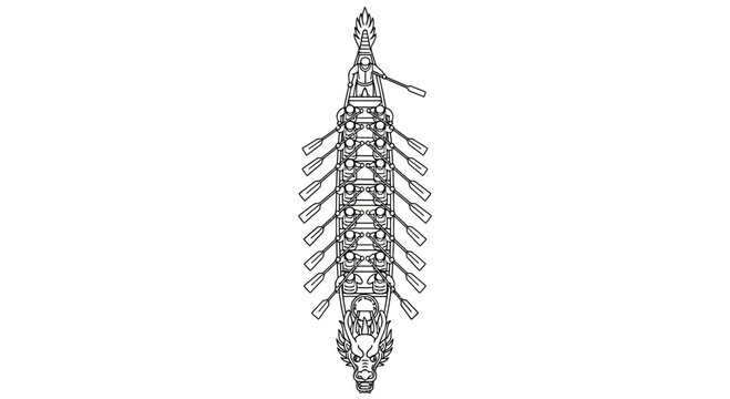 Top view of a competitive rowing shell boat with oars extended.