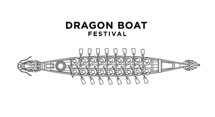 Top down view of a traditional Chinese dragon boat illustration. © Puput_Kinasih