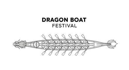 Dragon boat festival line art illustration with rowers. © Puput_Kinasih