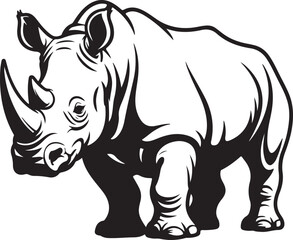 Fototapeta premium Black and white vector illustration of a rhinoceros silhouette in botanical design.Rhinoceros Illustration.