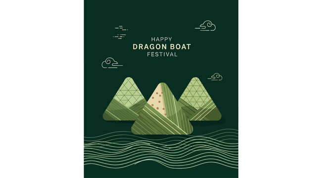 Three Zongzi Sticky Rice Dumplings for Dragon Boat Festival.