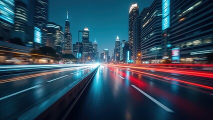 Fototapeta premium panoramic high speed technology in big city light abstract motion background