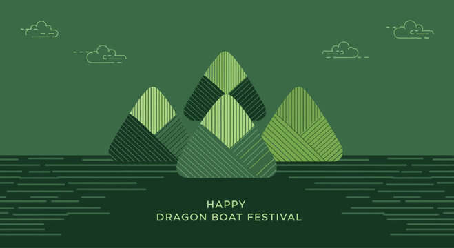 Minimalist Green Zongzi Illustration for Dragon Boat Festival Celebration.