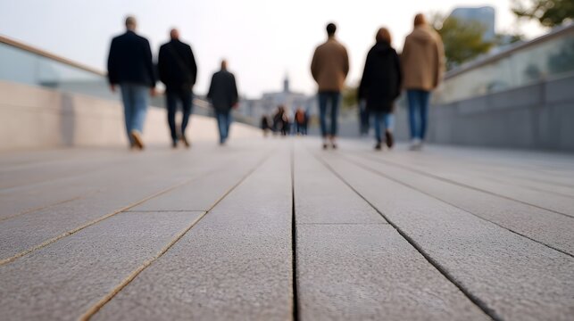 A perspective view of a paved pathway with several figures walking into the distance symbolizing a shared journey