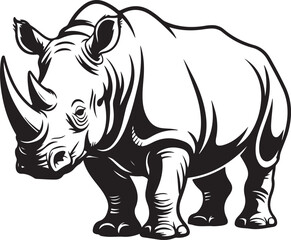 Obraz premium Black and white vector illustration of a rhinoceros silhouette in botanical design.Rhinoceros Illustration.