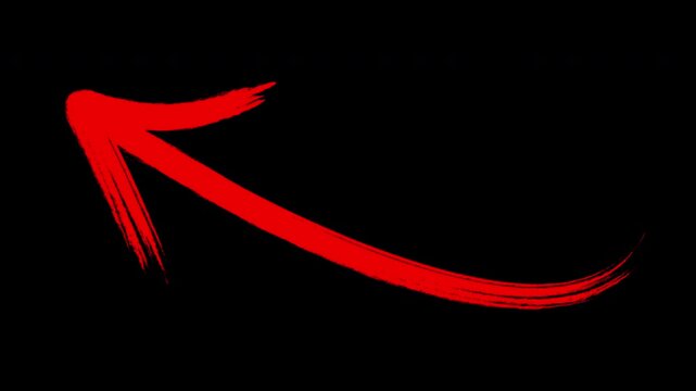 Hand-drawn red arrow animation, grunge brush stroke pointer for overlay and