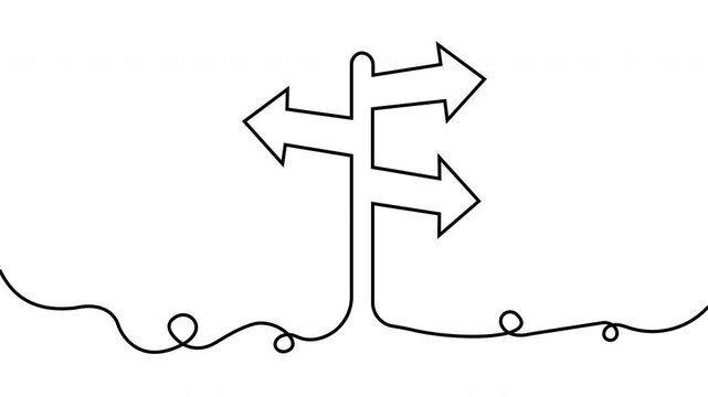 Continuous line of directional signpost with multiple arrows for decision making