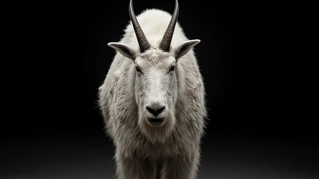 Front View of a Majestic Mountain Goat on Black Background