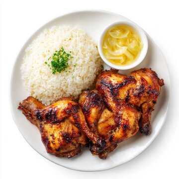 Inasal na manok with garlic rice and atchara_- Philippines rice isolated on a white background
