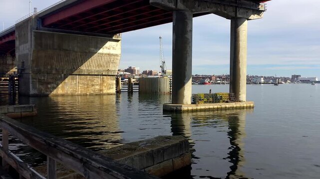 Under Casco Bay bridge at observation location South Portland, Maine