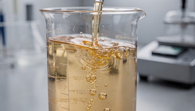 Closeup of organosilicone adjuvant being blended with pesticides in a lab setting improving spray coverage and absorption for effective pest control.