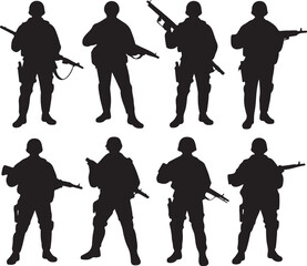 Obraz premium Soldier military with weapon pose silhouette
